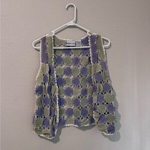 Vintage Purple and Green Patchwork Crocheted Vest